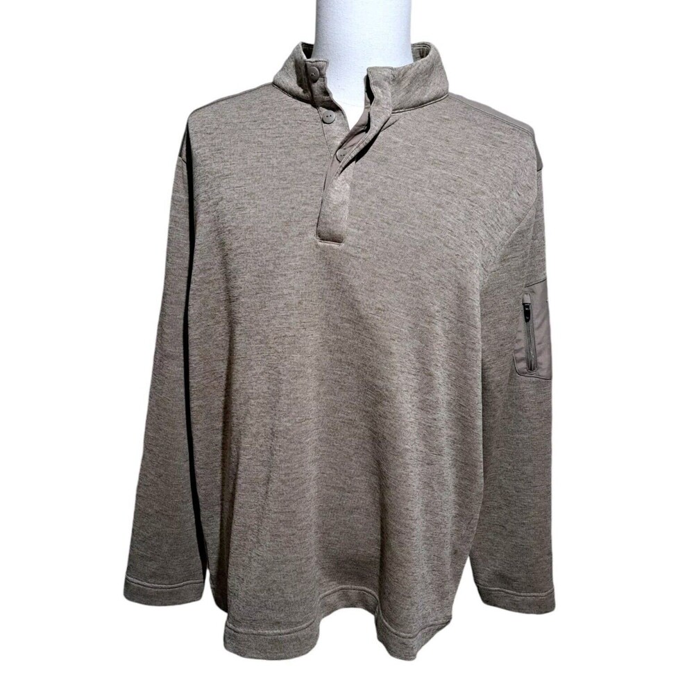 Greg Norman Mens Pullover Golf Henley Sweatshirt Light Brown Side Arm Pocket XL